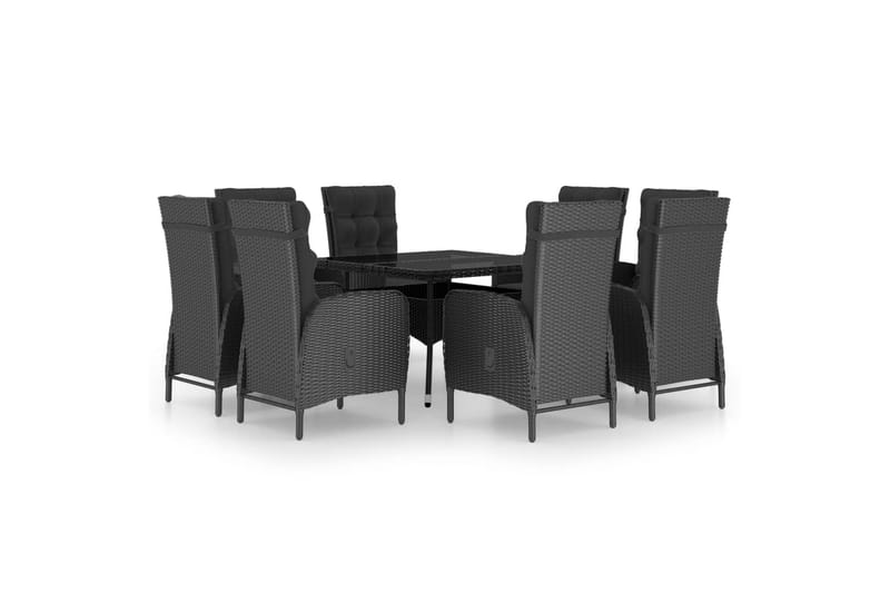 Matgrupp Utomhus för trädgården 9 delar konstrotting och glas svart - Svart - Utemöbler - Utegrupp - Matgrupper utomhus