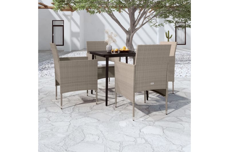Matgrupp Utomhus för trädgården med dynor 5 delar beige och svart - Beige - Utemöbler - Utegrupp - Matgrupper utomhus