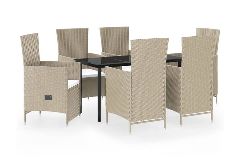 Matgrupp Utomhus för trädgården med dynor 7 delar beige - Beige - Utemöbler - Utegrupp - Matgrupper utomhus