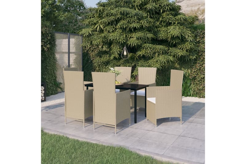 Matgrupp Utomhus för trädgården med dynor 7 delar beige - Beige - Utemöbler - Utegrupp - Matgrupper utomhus