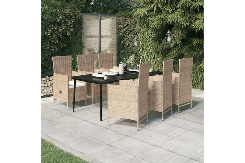 Matgrupp Utomhus för trädgården med dynor 7 delar beige - Beige - Utemöbler - Utegrupp - Matgrupper utomhus