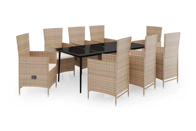 Matgrupp Utomhus för trädgården med dynor 9 delar beige - Beige - Utemöbler - Utegrupp - Matgrupper utomhus