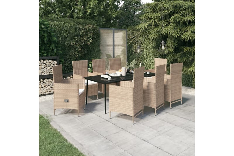 Matgrupp Utomhus för trädgården med dynor 9 delar beige - Beige - Utemöbler - Utegrupp - Matgrupper utomhus
