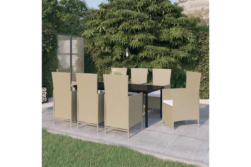 Matgrupp Utomhus för trädgården med dynor 9 delar beige - Beige - Utemöbler - Utegrupp - Matgrupper utomhus
