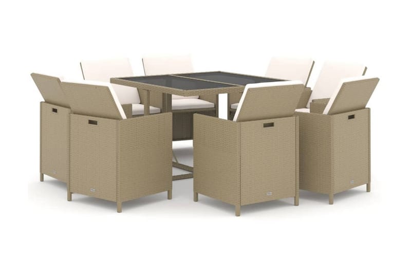 Matgrupp Utomhus för trädgården med dynor 9 delar konstrotting beige - Beige - Utemöbler - Utegrupp - Matgrupper utomhus