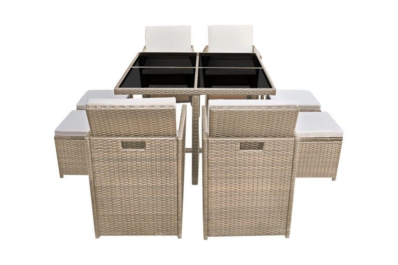 Matgrupp Utomhus för trädgården med dynor 9 delar konstrotting beige - Beige - Utemöbler - Utegrupp - Matgrupper utomhus