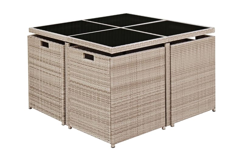 Matgrupp Utomhus för trädgården med dynor 9 delar konstrotting beige - Beige - Utemöbler - Utegrupp - Matgrupper utomhus