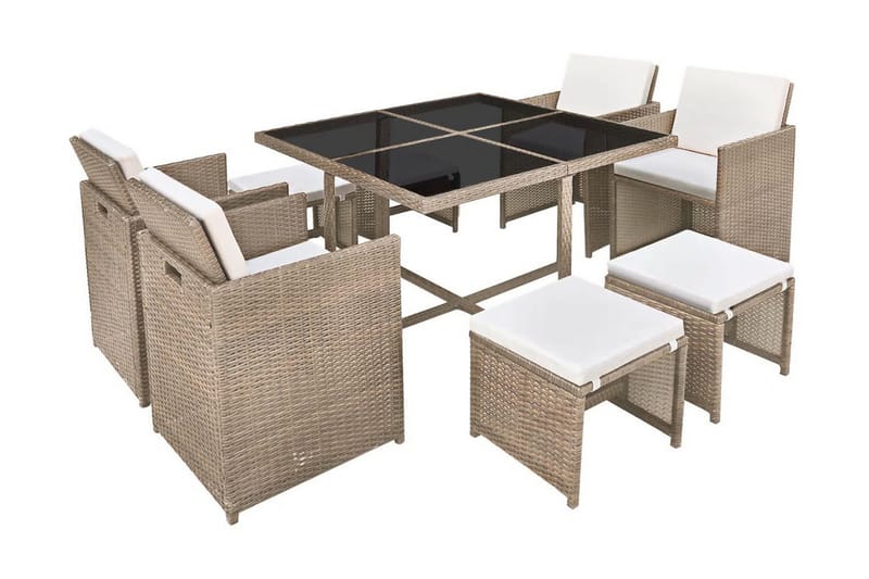 Matgrupp Utomhus för trädgården med dynor 9 delar konstrotting beige - Beige - Utemöbler - Utegrupp - Matgrupper utomhus