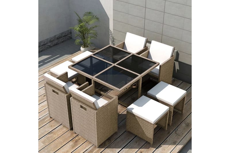 Matgrupp Utomhus för trädgården med dynor 9 delar konstrotting beige - Beige - Utemöbler - Utegrupp - Matgrupper utomhus