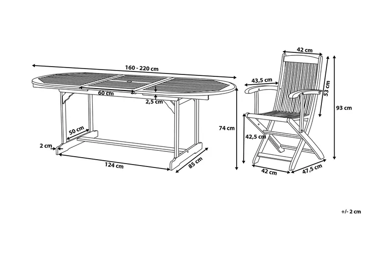 Maui Matgrupp Utomhus 160-220 cm + 8 Utestolar - Trä/Natur - Utemöbler - Utegrupp - Matgrupper utomhus