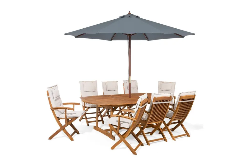 Maui Matgrupp Utomhus inkl 8 Utestolar m Dyna, Trä/Natur