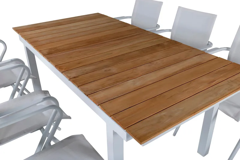 Mexico Förlängningsbar Matgrupp 180cm + 6 Alina Stolar Brun/ - Brun/Vit - Utemöbler - Utegrupp - Matgrupper utomhus