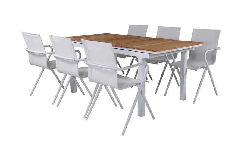 Mexico Förlängningsbar Matgrupp 180cm + 6 Alina Stolar Brun/ - Brun/Vit - Utemöbler - Utegrupp - Matgrupper utomhus