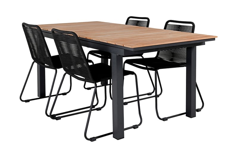 Mexico Förlängningsbar Matgrupp Utomhus 160cm + 4 Lindos Matstolar - Svart - Utemöbler - Utegrupp - Matgrupper utomhus