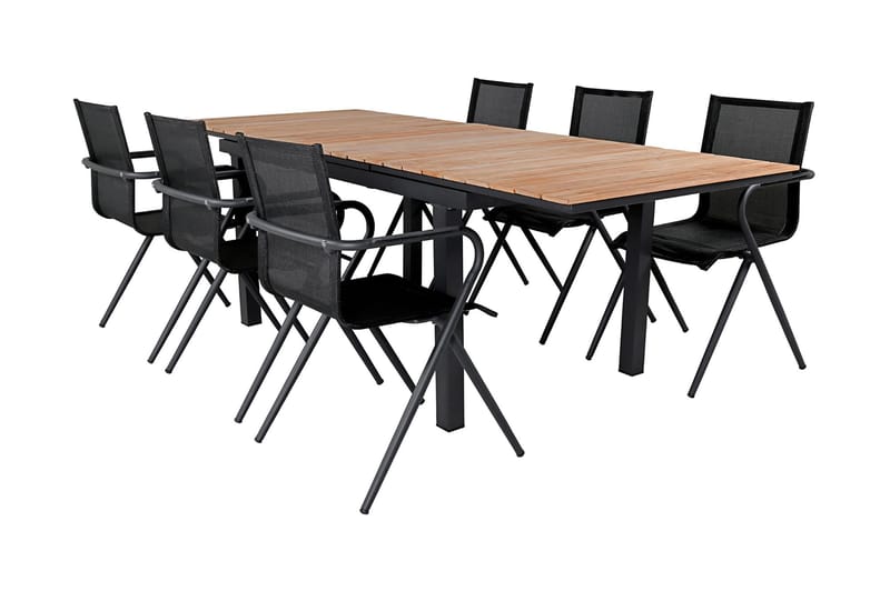 Mexico Förlängningsbar Matgrupp Utomhus 160cm + 6 Alina Stolar - Brun/Vit - Utemöbler - Utegrupp - Matgrupper utomhus