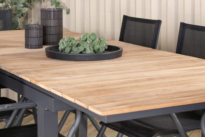 Mexico Förlängningsbar Matgrupp Utomhus 160cm + 6 Alina Stolar - Brun/Vit - Utemöbler - Utegrupp - Matgrupper utomhus