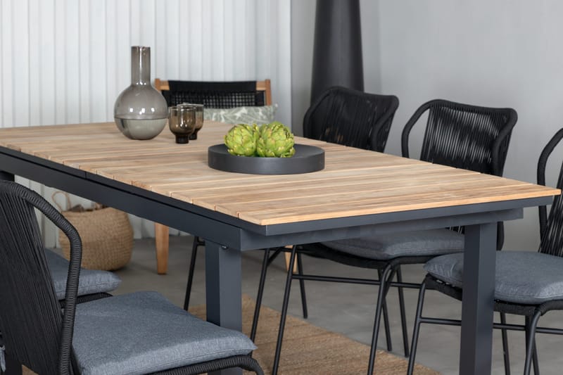 Mexico Förlängningsbar Matgrupp Utomhus 160cm + 6 Julian Stolar - Brun/Svart - Utemöbler - Utegrupp - Matgrupper utomhus