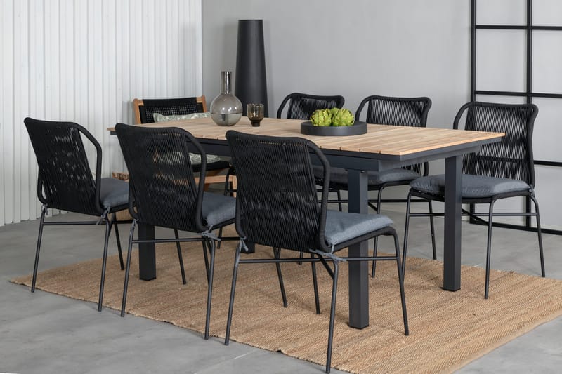 Mexico Förlängningsbar Matgrupp Utomhus 160cm + 6 Julian Stolar - Brun/Svart - Utemöbler - Utegrupp - Matgrupper utomhus