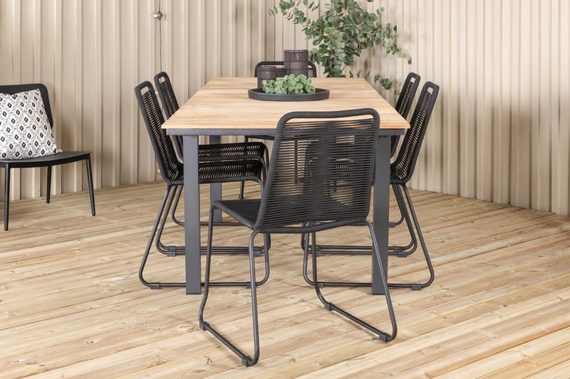 Mexico Förlängningsbar Matgrupp Utomhus 160cm + 6 Lindos Matstolar - Svart - Utemöbler - Utegrupp - Matgrupper utomhus