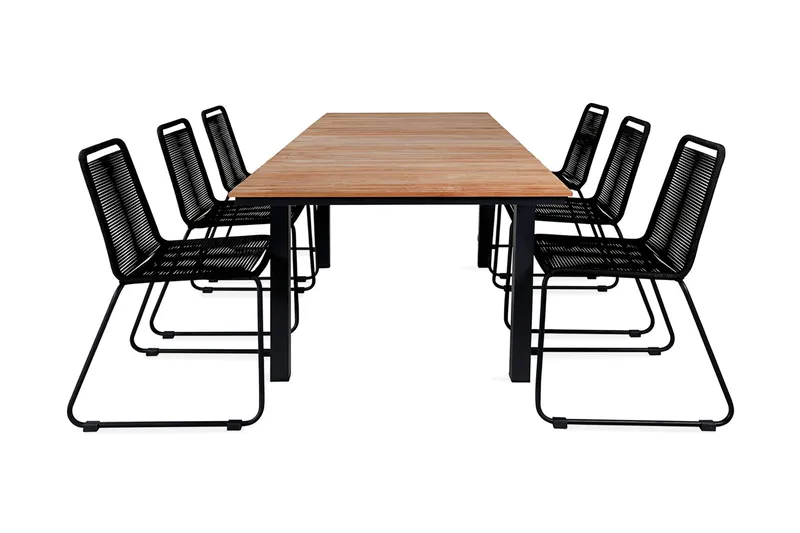 Mexico Förlängningsbar Matgrupp Utomhus 160cm + 6 Lindos Matstolar, Svart
