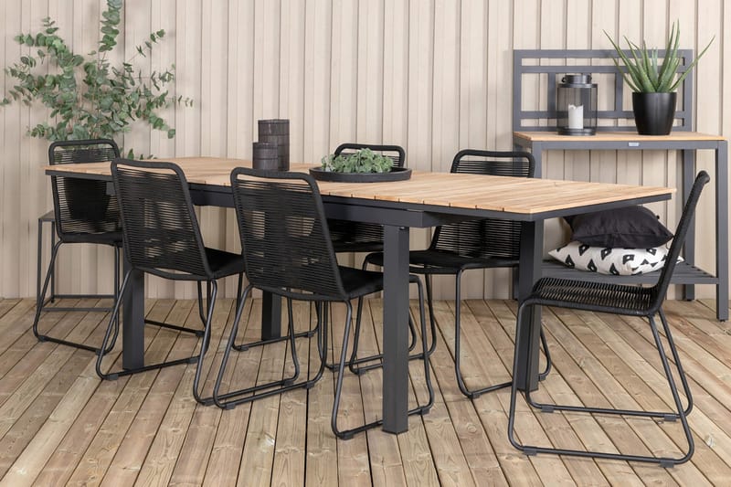 Mexico Förlängningsbar Matgrupp Utomhus 160cm + 6 Lindos Matstolar - Svart - Utemöbler - Utegrupp - Matgrupper utomhus