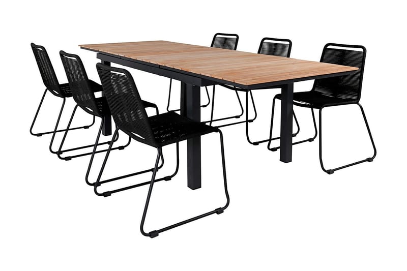 Mexico Förlängningsbar Matgrupp Utomhus 160cm + 6 Lindos Matstolar - Svart - Utemöbler - Utegrupp - Matgrupper utomhus