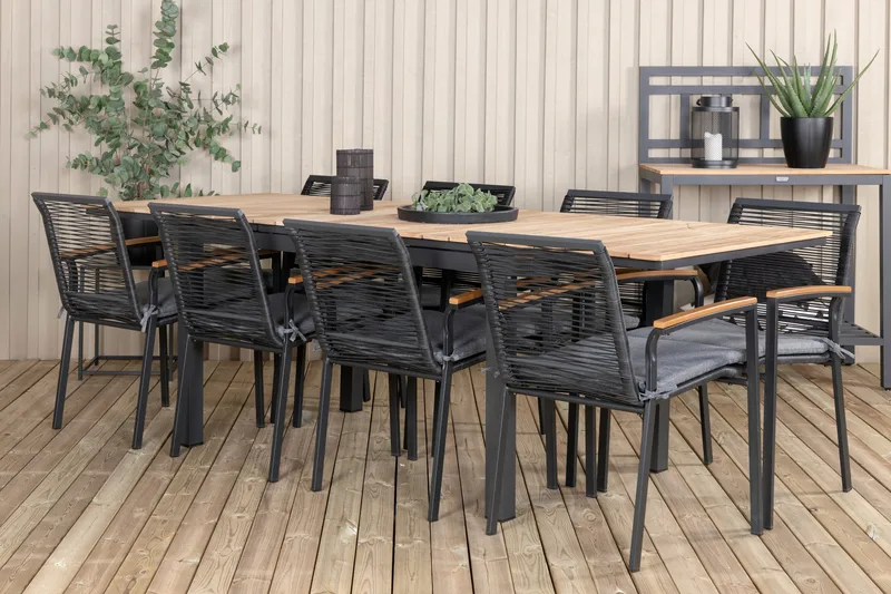Mexico Förlängningsbar Matgrupp Utomhus 160cm + 8 Dallas Stolar - Brun/Svart - Utemöbler - Utegrupp - Matgrupper utomhus