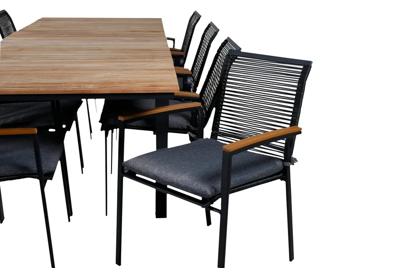Mexico Förlängningsbar Matgrupp Utomhus 160cm + 8 Dallas Stolar - Brun/Svart - Utemöbler - Utegrupp - Matgrupper utomhus