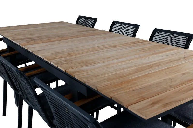 Mexico Förlängningsbar Matgrupp Utomhus 160cm + 8 Dallas Stolar - Brun/Svart - Utemöbler - Utegrupp - Matgrupper utomhus