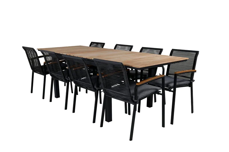 Mexico Förlängningsbar Matgrupp Utomhus 160cm + 8 Dallas Stolar - Brun/Svart - Utemöbler - Utegrupp - Matgrupper utomhus