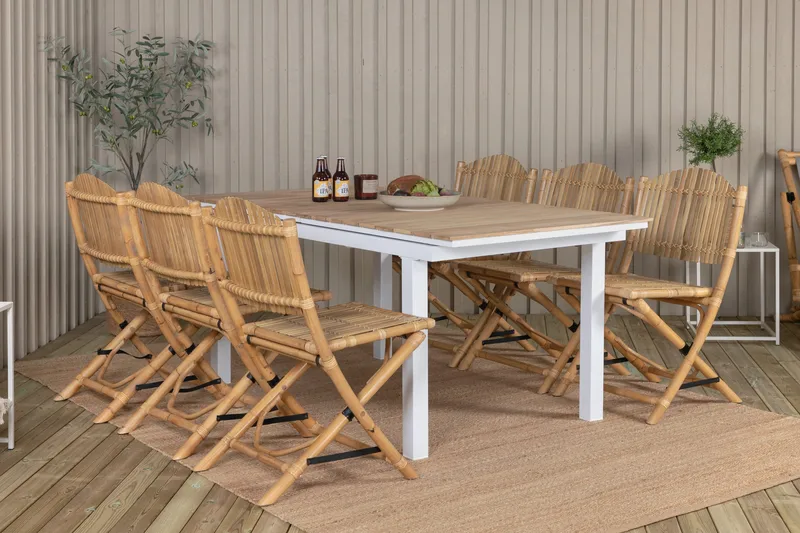 Mexico Förlängningsbar Matgrupp Utomhus 180-240cm + 6 Cane Stolar - Svart - Utemöbler - Utegrupp - Matgrupper utomhus