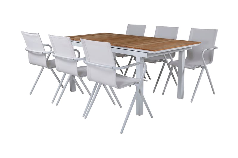 Mexico Förlängningsbar Matgrupp Utomhus 180cm + 6 Alina Stolar - Brun/Vit - Utemöbler - Utegrupp - Matgrupper utomhus