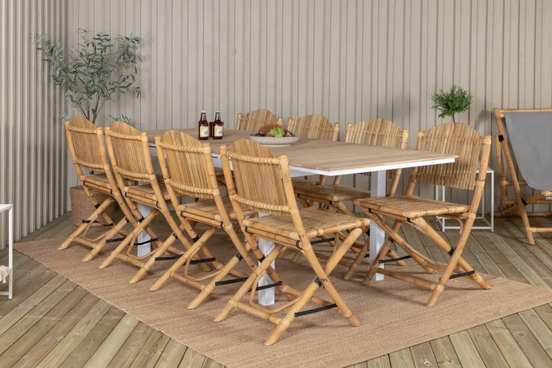 Mexico Förlängningsbar Matgrupp Utomhus 180cm + 8 Cane Stolar - Brun/Vit - Utemöbler - Utegrupp - Matgrupper utomhus