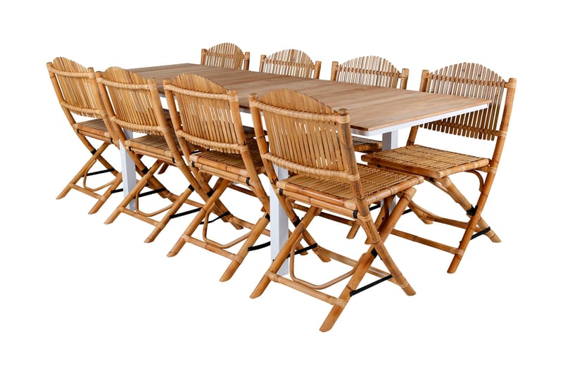 Mexico Förlängningsbar Matgrupp Utomhus 180cm + 8 Cane Stolar - Brun/Vit - Utemöbler - Utegrupp - Matgrupper utomhus