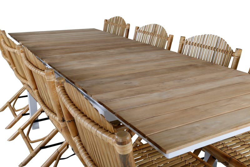 Mexico Förlängningsbar Matgrupp Utomhus 180cm + 8 Cane Stolar - Brun/Vit - Utemöbler - Utegrupp - Matgrupper utomhus