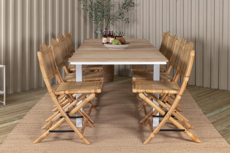 Mexico Förlängningsbar Matgrupp Utomhus 180cm + 8 Cane Stolar - Brun/Vit - Utemöbler - Utegrupp - Matgrupper utomhus