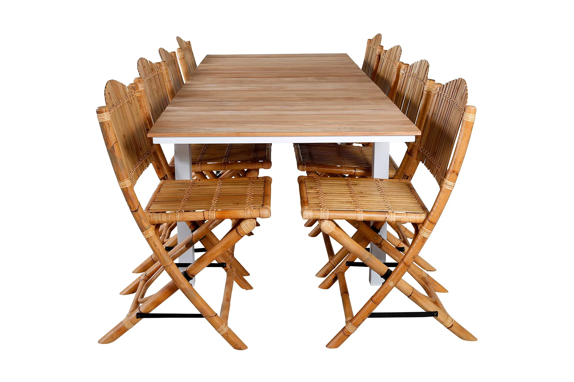 Mexico F&ouml;rl&auml;ngningsbar Matgrupp Utomhus 180cm + 8 Cane Stolar - Brun/Vit