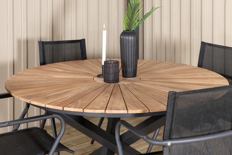 Mexico Matgrupp Utomhus Rund Ø140cm + 4 Alina Matstolar - Brun/Vit - Utemöbler - Utegrupp - Matgrupper utomhus