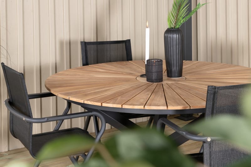 Mexico Matgrupp Utomhus Rund Ø140cm + 4 Alina Matstolar - Brun/Vit - Utemöbler - Utegrupp - Matgrupper utomhus