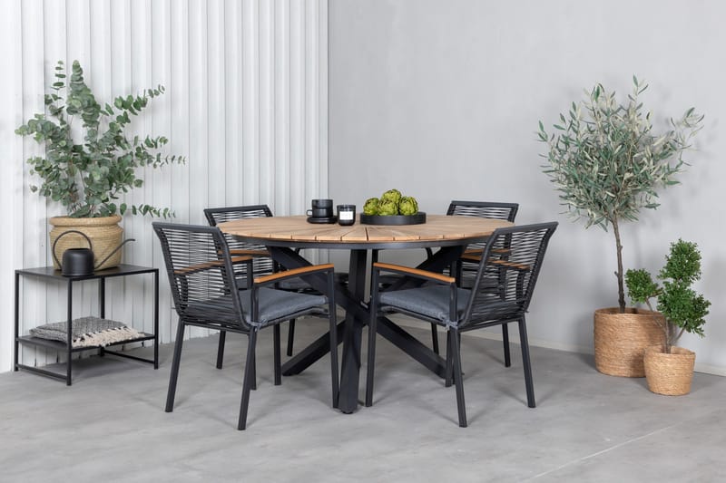 Mexico Matgrupp Utomhus Rund Ø140cm + 4 Dallas Matstolar - Svart - Utemöbler - Utegrupp - Matgrupper utomhus