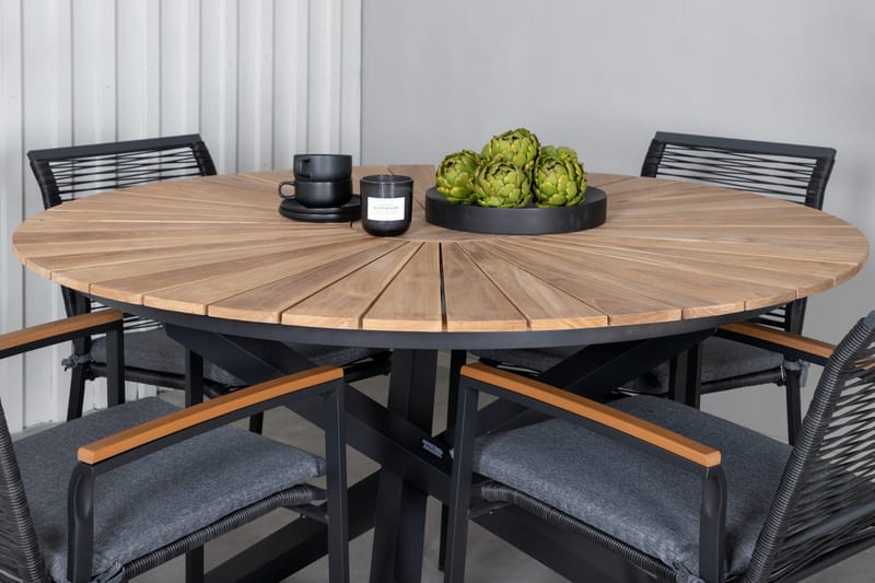 Mexico Matgrupp Utomhus Rund Ø140cm + 4 Dallas Matstolar - Svart - Utemöbler - Utegrupp - Matgrupper utomhus