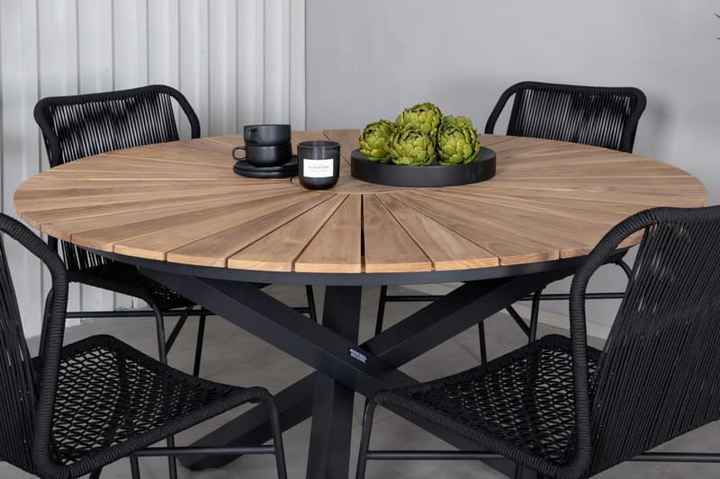 Mexico Matgrupp Utomhus Rund Ø140cm + 4 Julian Matstolar - Brun/Svart - Utemöbler - Utegrupp - Matgrupper utomhus