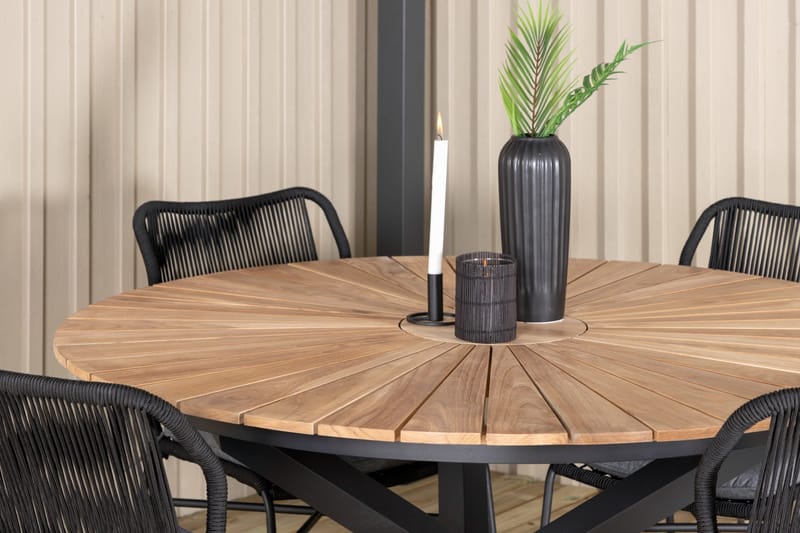 Mexico Matgrupp Utomhus Rund Ø140cm + 4 Julian Matstolar - Brun/Svart - Utemöbler - Utegrupp - Matgrupper utomhus