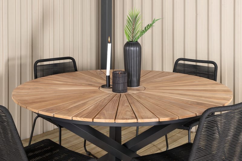 Mexico Matgrupp Utomhus Rund Ø140cm + 4 Lindos Stolar - Svart/Gul - Utemöbler - Utegrupp - Matgrupper utomhus