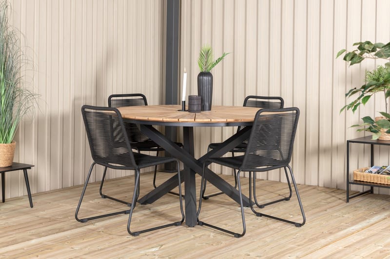 Mexico Matgrupp Utomhus Rund Ø140cm + 4 Lindos Stolar - Svart/Gul - Utemöbler - Utegrupp - Matgrupper utomhus