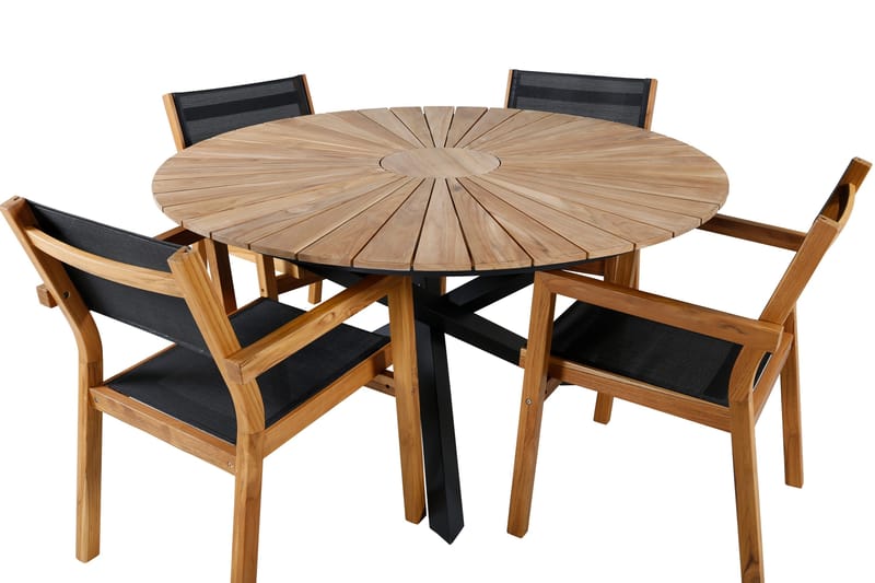 Mexico Matgrupp Utomhus Rund Ø140cm + 4 Venice Stolar - Svart/Grå - Utemöbler - Utegrupp - Matgrupper utomhus