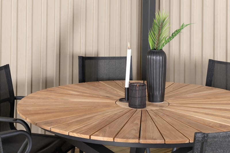 Mexico Matgrupp Utomhus Rund Ø140cm + 6 Alina Matstolar - Svart/Natur - Utemöbler - Utegrupp - Matgrupper utomhus