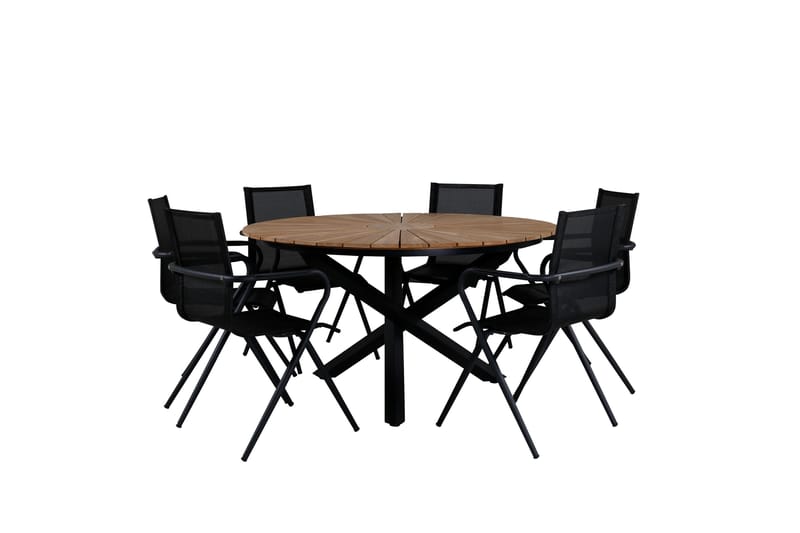 Mexico Matgrupp Utomhus Rund Ø140cm + 6 Alina Matstolar, Svart/Natur