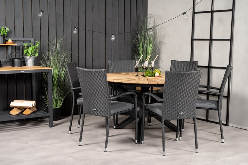 Mexico Matgrupp Utomhus Rund Ø140cm + 6 Anna Karmstolar - Natur - Utemöbler - Utegrupp - Matgrupper utomhus