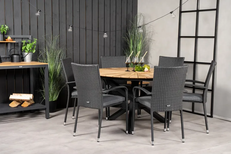 Mexico Matgrupp Utomhus Rund Ø140cm + 6 Anna Karmstolar - Natur - Utemöbler - Utegrupp - Matgrupper utomhus